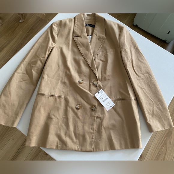 Zara Oversized Blazer Coat Taupe Brown Tan Camel Neutral double breast XS NWT - Picture 5 of 16